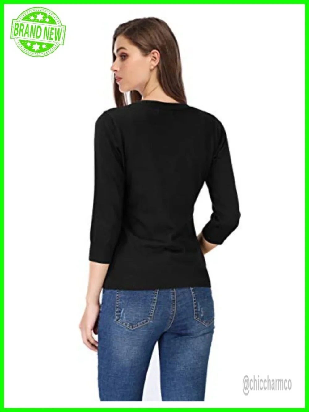 3/4 Sleeve V-Neck Button Front Cardigan Lightweight Knit Sweater